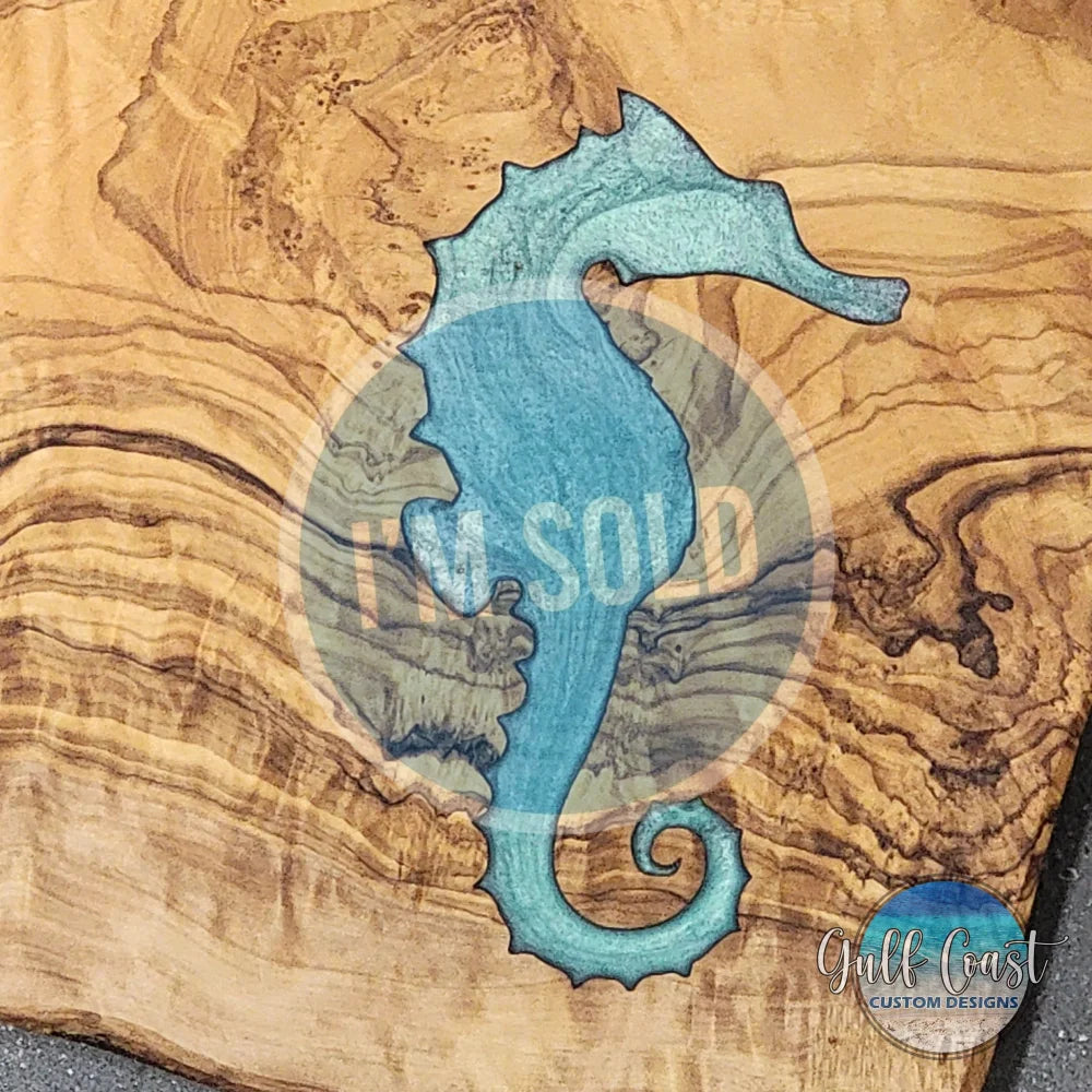 Olivewood Cutting Board + Seahorse Decor Epoxy Art Inlay - Wall Art - Kitchen Art- Fishing Decor cutting boards