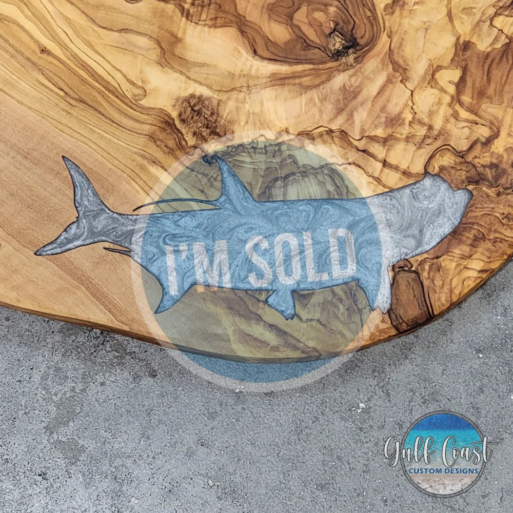 Olivewood Cutting Board + Tarpon Decor Epoxy Art Inlay - Wall Art - Kitchen Art- Fishing Decor Serving Trays