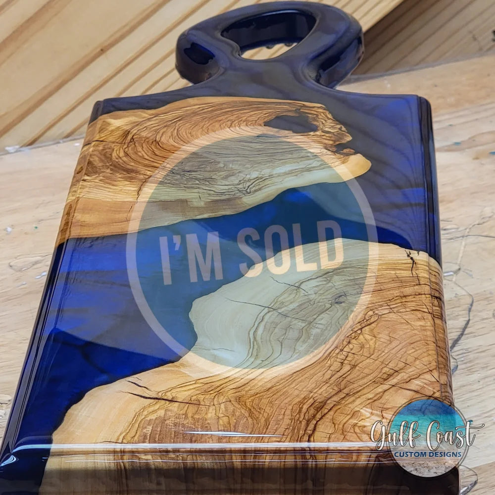 Olivewood + Epoxy Cheeseboard Serving Board - ’Blue Angel’ decorative trays