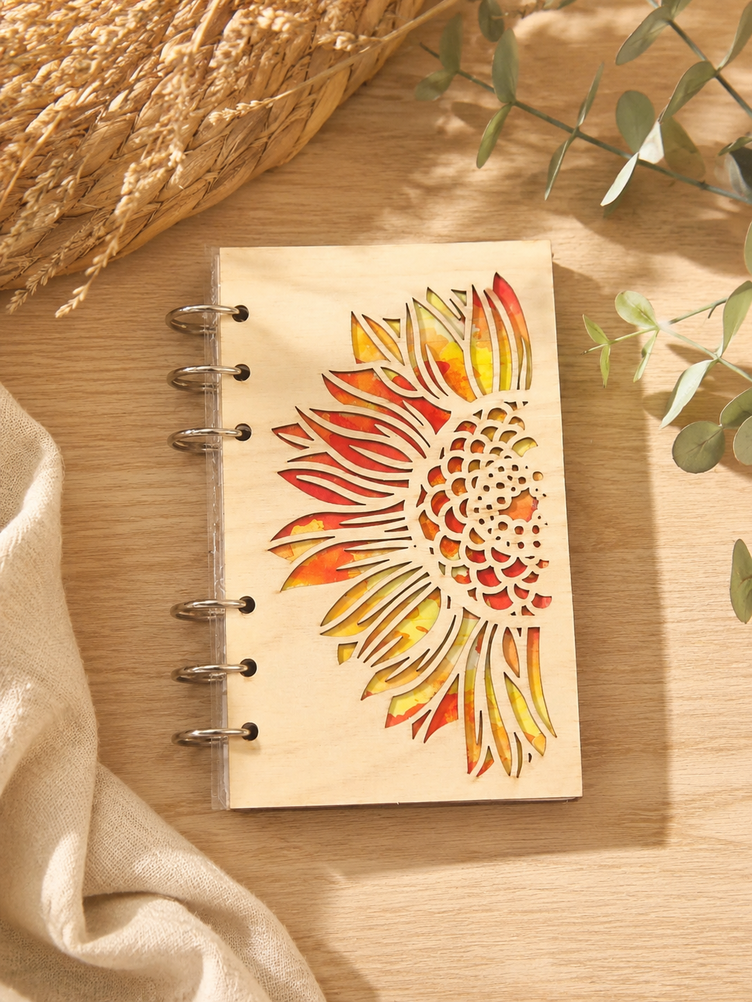 Sunflower A6 Refillable Wood Notebook Journal - (Wholesale)