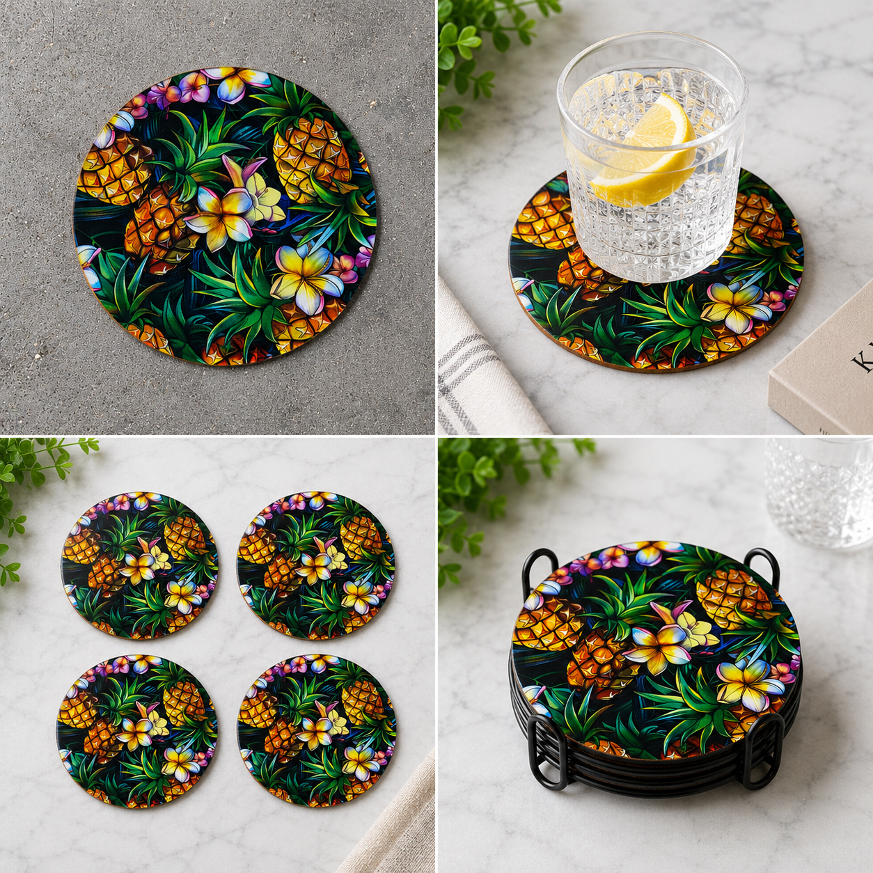 Pineapple Tropical Coasters (Set of 4)