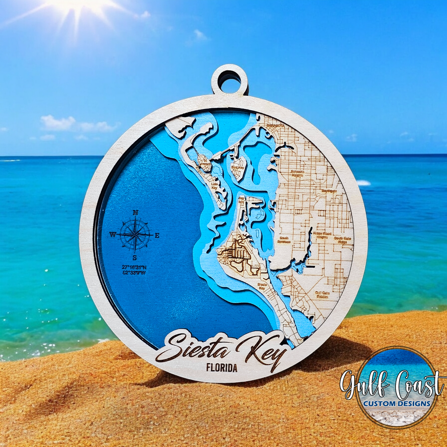 Siesta Key Ornament Sarasota Siesta Key Beach Souvenir holiday ornament 3d layered topography map