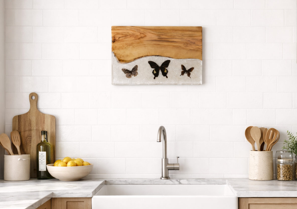 Butterflies & Olivewood Kitchen Decor Wall Art