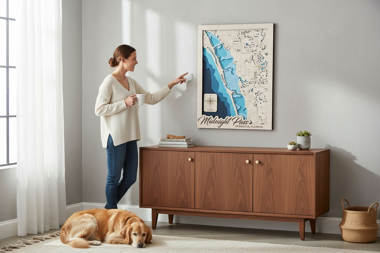 Midnight Pass Multilayer Wood Map - Discover Sarasota's Iconic Coastal Waters