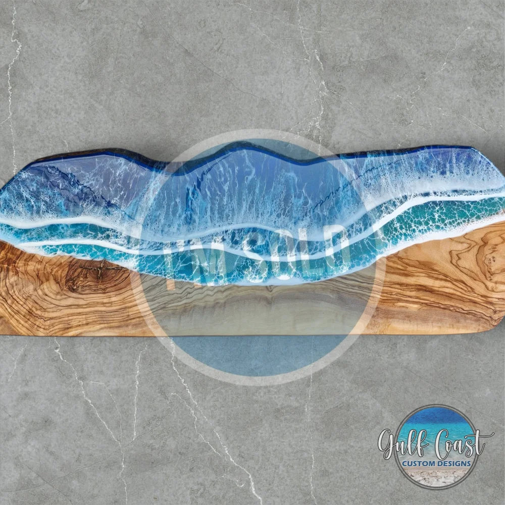 Sarasota Custom Cutting Boards - Olivewood Serving Tray with Ocean Resin Design Serving Trays