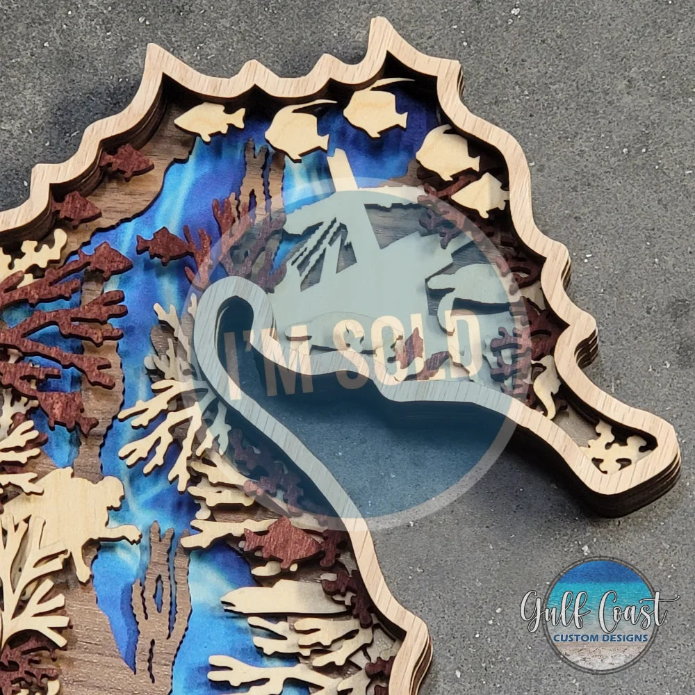 Seahorse Wood Wall Art - Sealife Home Decor Countertop Art Abstract Artwork