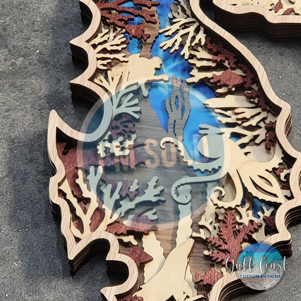 Seahorse Wood Wall Art - Sealife Home Decor Countertop Art Abstract Artwork