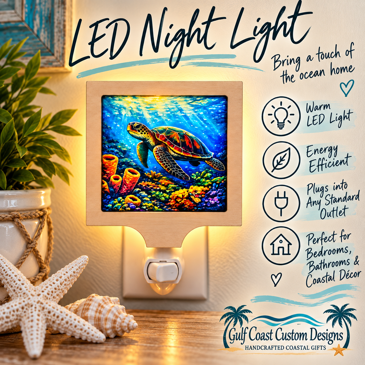 Turtle Ocean Coral Coastal LED Night Light (Wholesale)