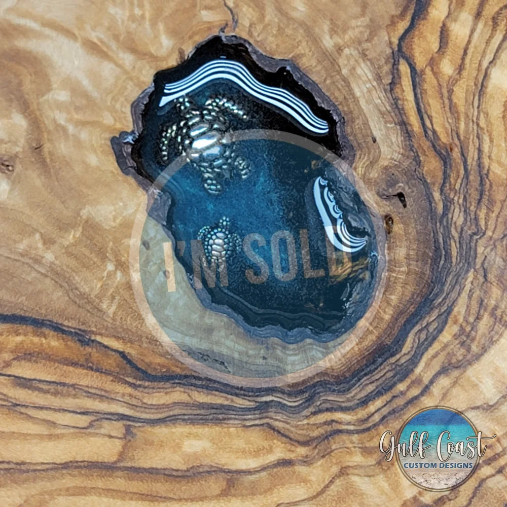 Shark + Turtle Epoxy Inlay Olivewood Charcuterie Cutting Board Serving Tray cutting boards
