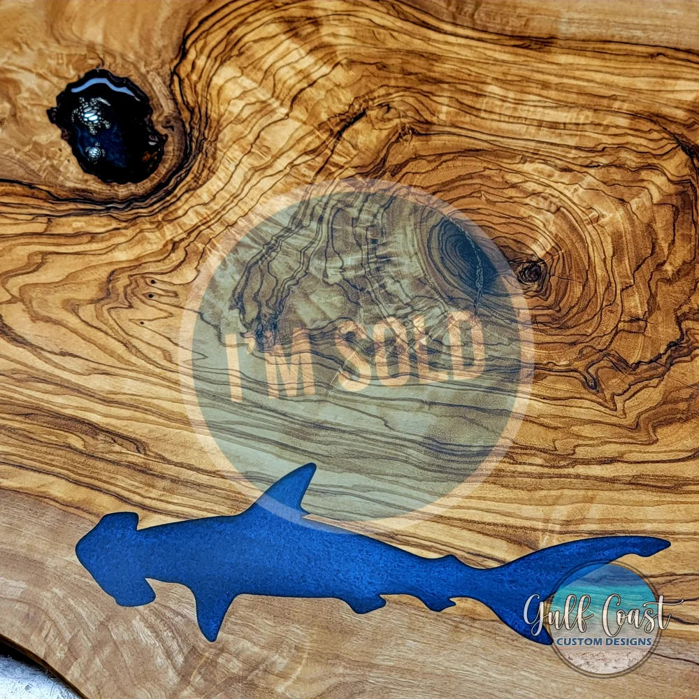 Shark + Turtle Epoxy Inlay Olivewood Charcuterie Cutting Board Serving Tray cutting boards