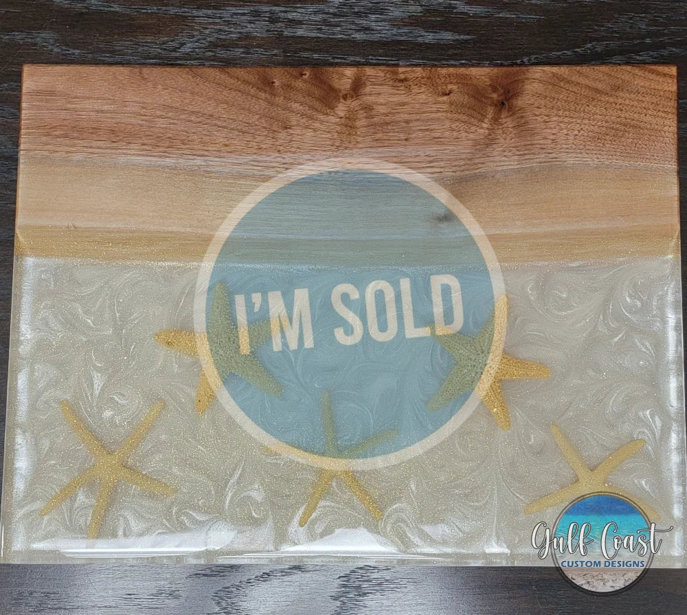 ’Star Struck’ Starfish Charcuterie Serving Tray Walnut Epoxy Board 12’’ X 16’’ Decorative Trays