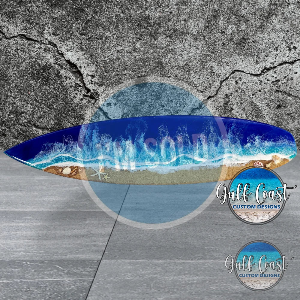 Surfboard Art Decor with Epoxy Beach Wave Design + Real Sand - 60’’ wall art