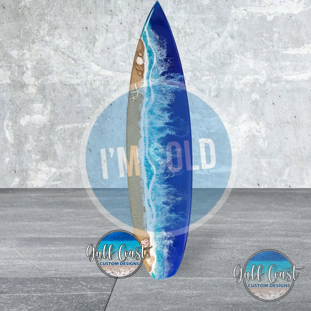 Surfboard Art Decor with Epoxy Beach Wave Design + Real Sand - 60’’ wall art
