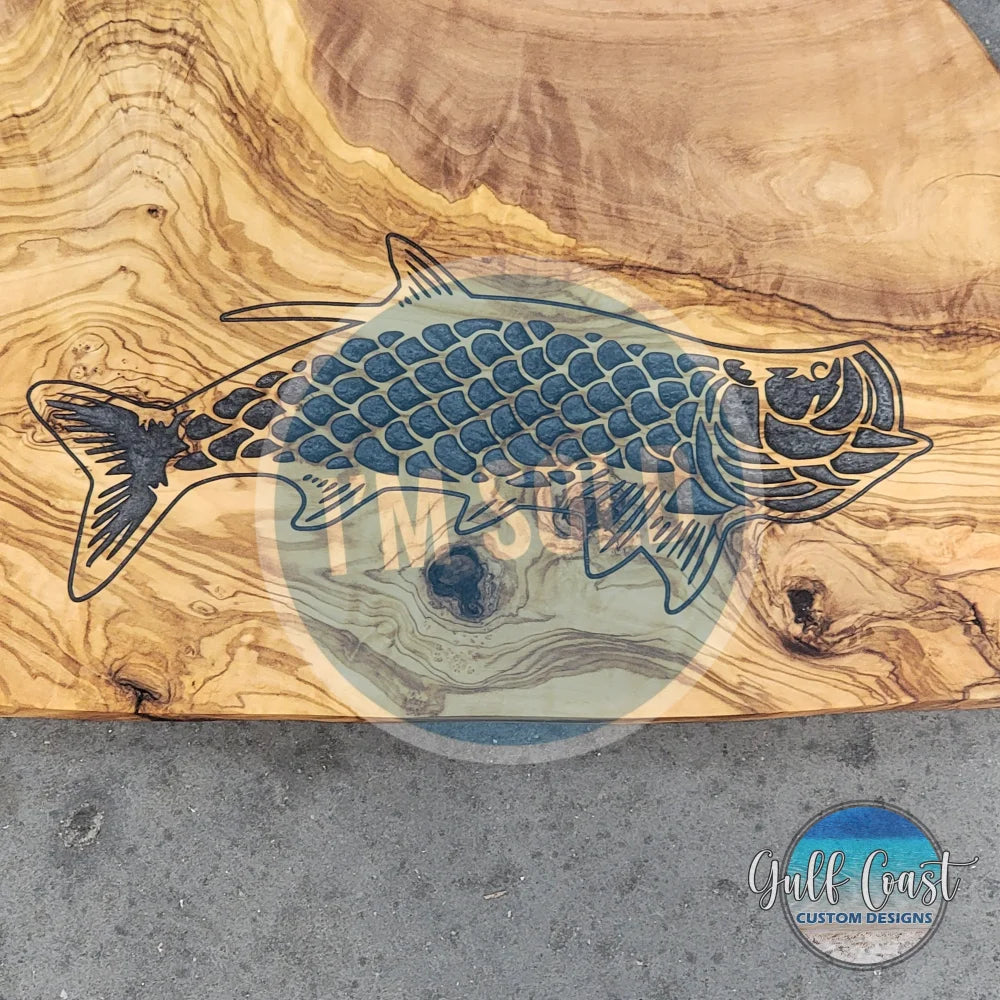 Tarpon Olivewood Cutting Board with Epoxy Inlay Fish Design Kitchen Decor cutting boards