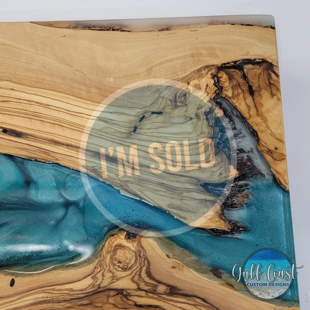 ’The Teal River’ Olivewood & Epoxy Charcuterie Serving Board Decorative Trays