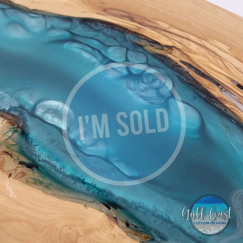 ’The Teal River’ Olivewood & Epoxy Charcuterie Serving Board Decorative Trays
