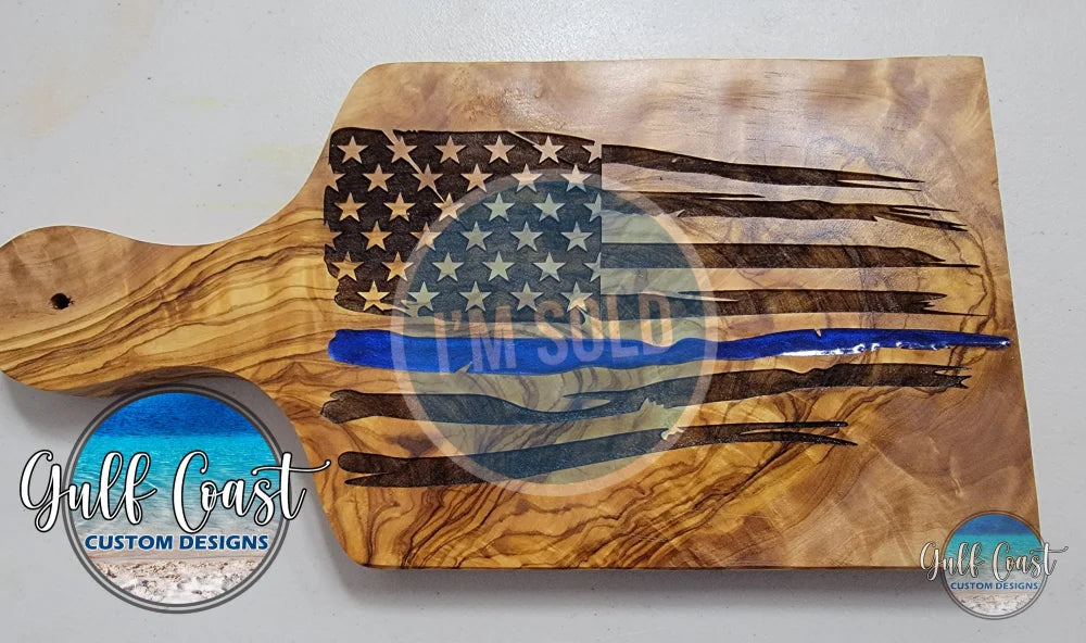 Thin Blue Line Natural Olivewood Cutting Board ~ Home Decor ~ Police Thin Blue Line Design Small 12’’ - 14’’