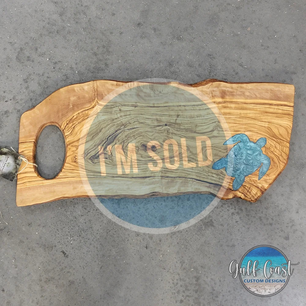 Turtle Epoxy Inlay Olivewood Charcuterie Cutting Board Decorative Serving Tray Serving Trays