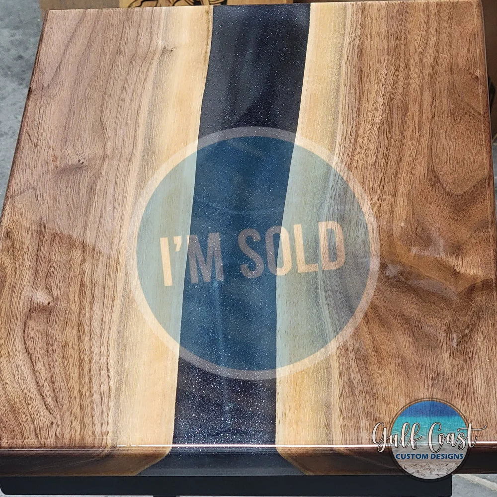 Walnut & Black Diamond Epoxy Side Table