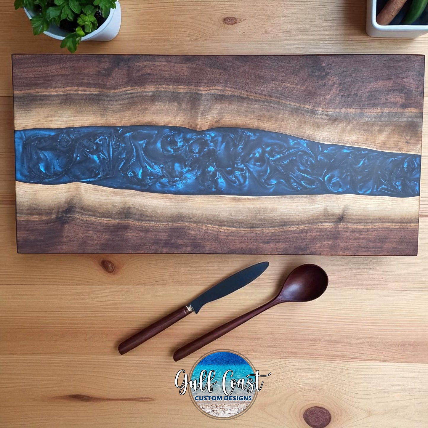 Handcrafted Walnut & Blue Resin Charcutetie Cutting Board – Custom Sarasota Woodwork