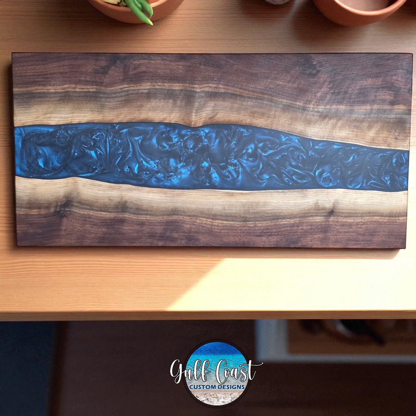 Handcrafted Walnut & Blue Resin Charcutetie Cutting Board – Custom Sarasota Woodwork