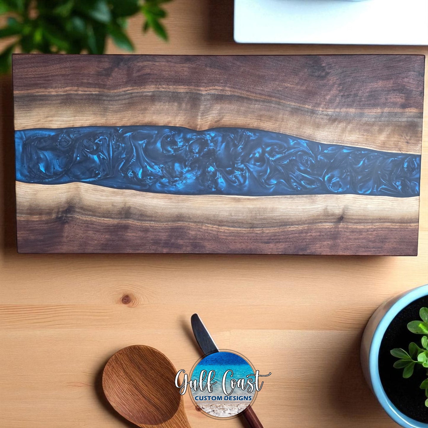Handcrafted Walnut & Blue Resin Charcutetie Cutting Board – Custom Sarasota Woodwork