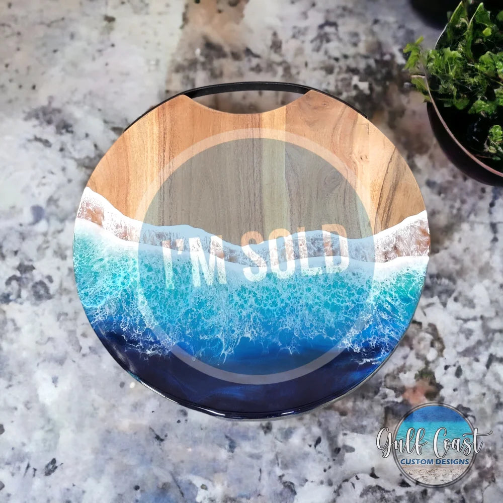 Waverly Blue Acacia Round Serving Tray or Wall Art Epoxy Resin Design kitchen art