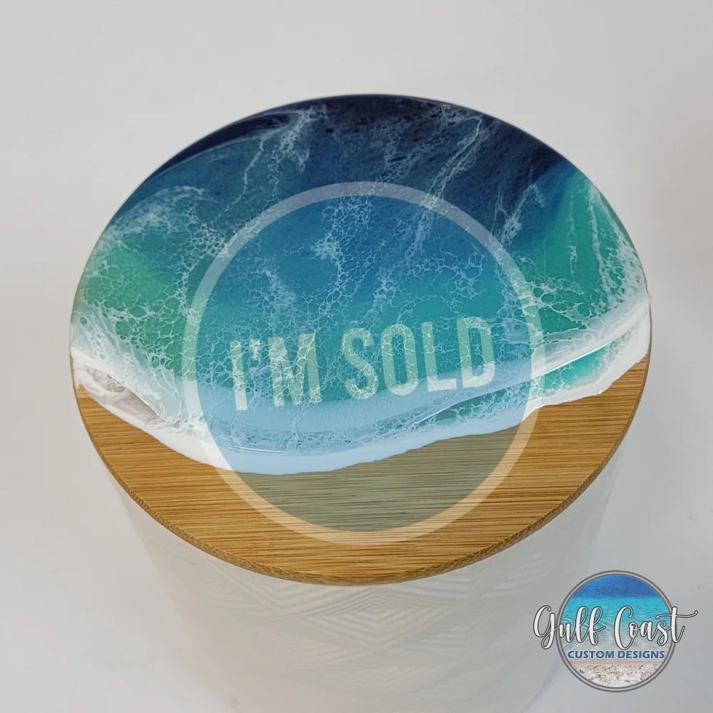 White Storage Canisters w/ Ocean Resin Wave Design (set of 2) Decorative Containers