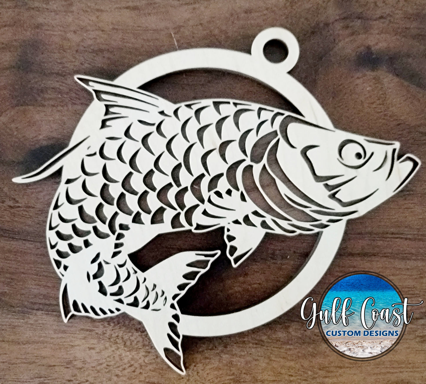 Tarpon Fishing Christmas Ornament Made from Maple & Walnut