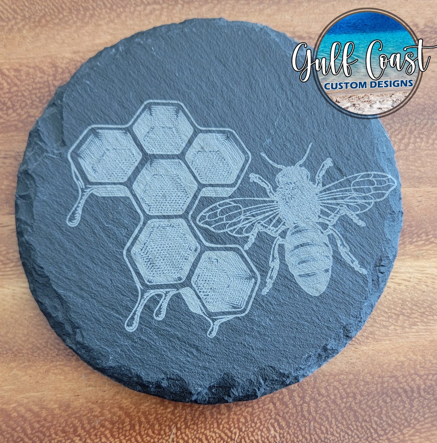 Slate Coasters (set of 4) - 3D Bee Design