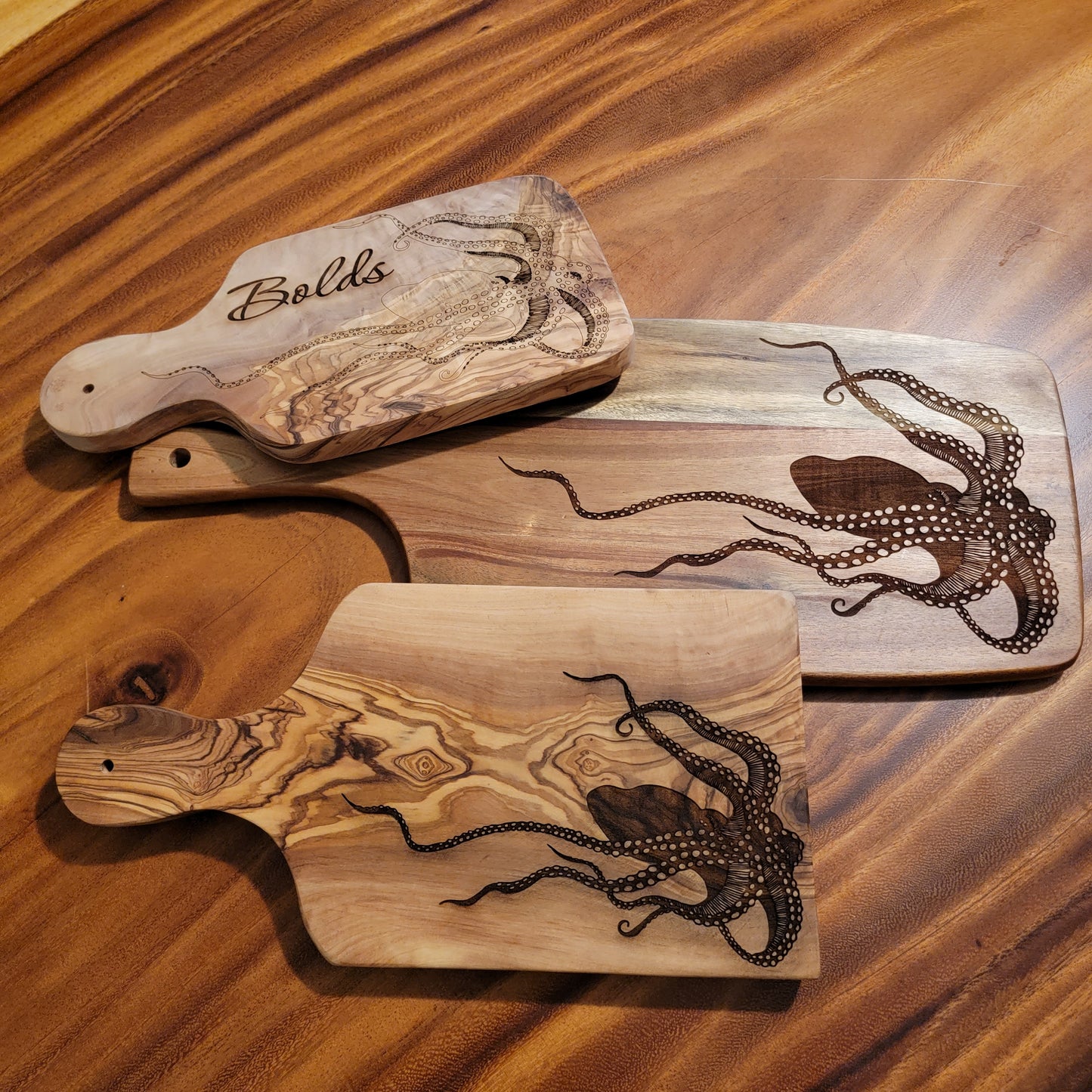 Octopus Kraken Olive Wood Cheese Board - Serving Tray