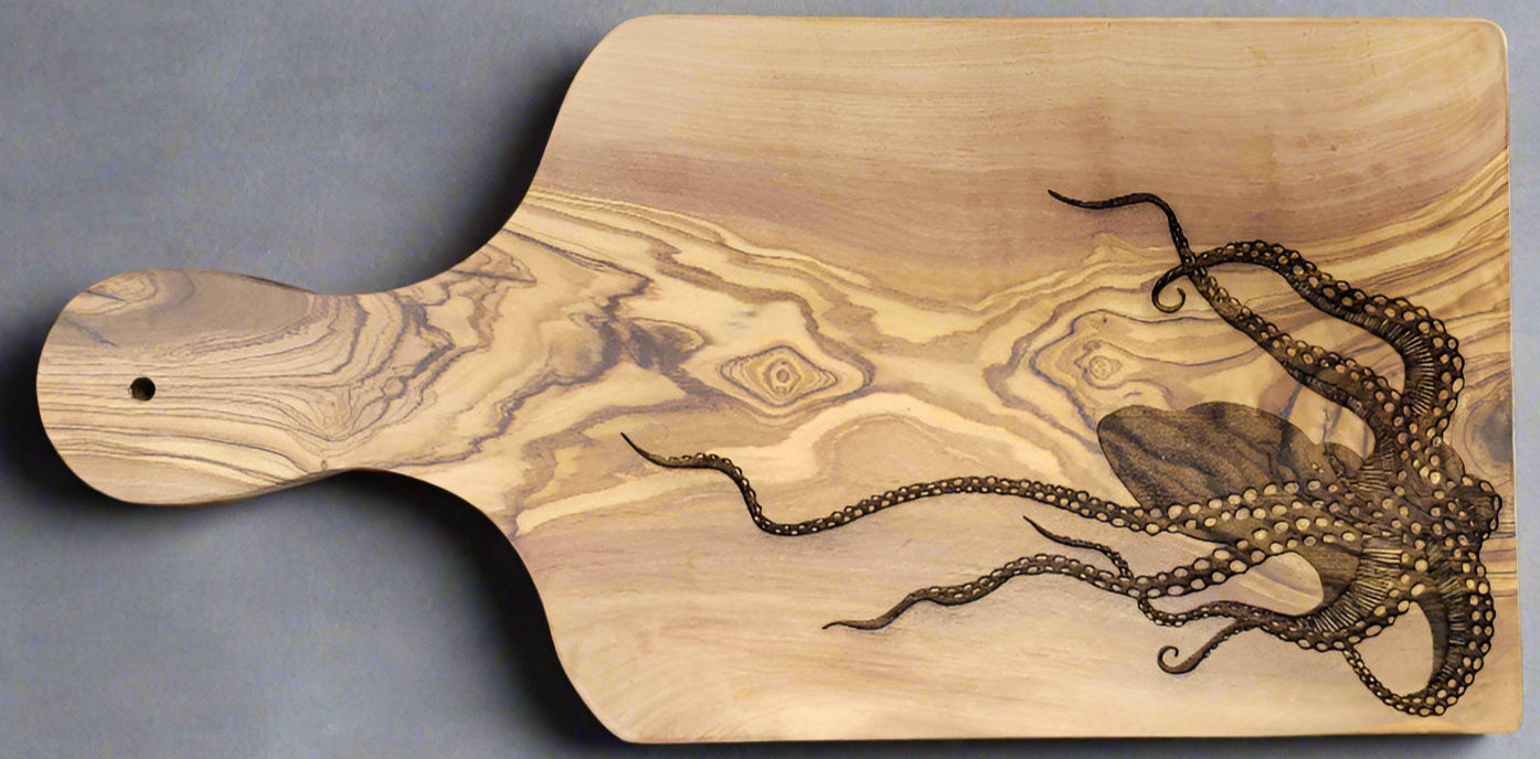 Octopus Kraken Olive Wood Cheese Board - Serving Tray