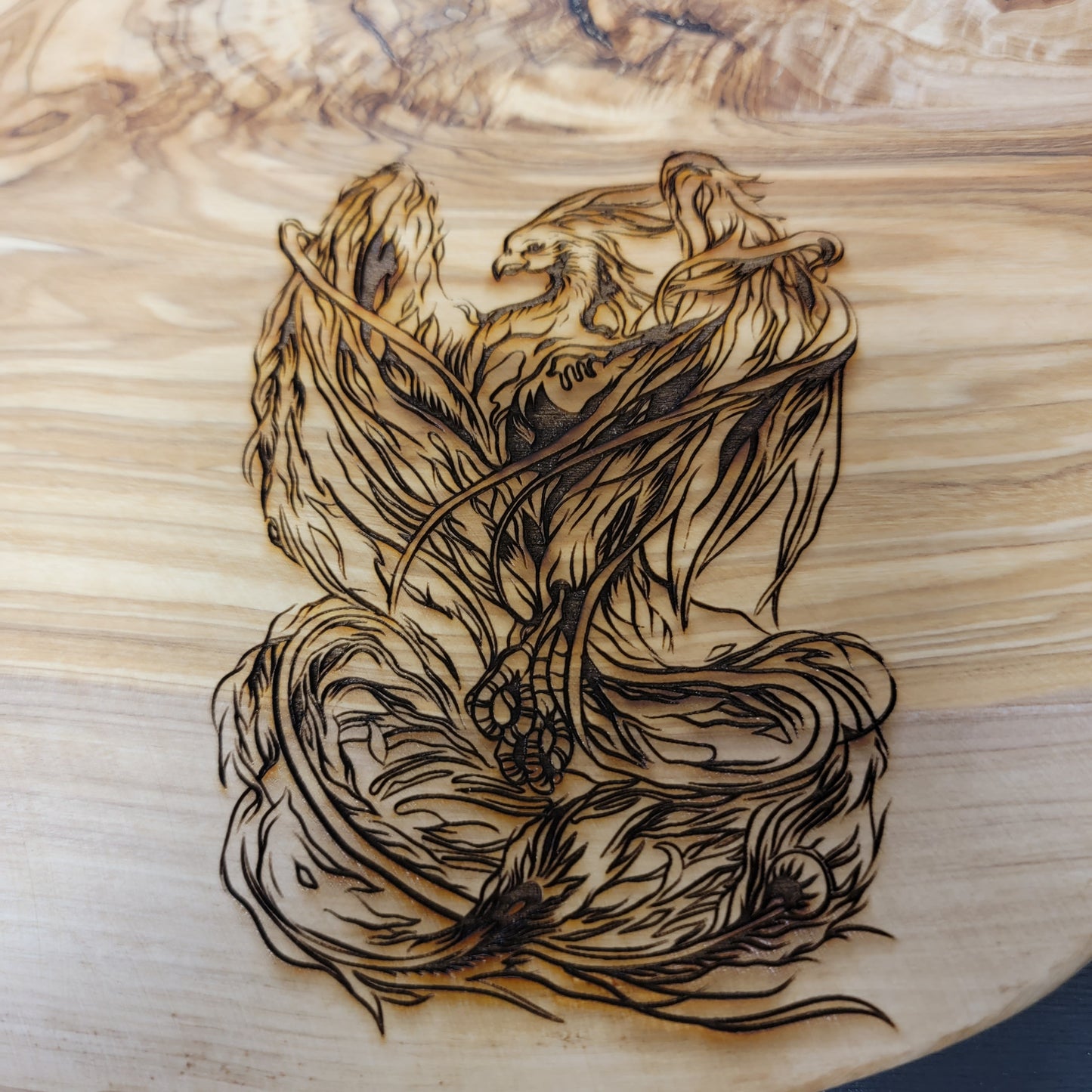Olive Wood Charcuterie Board + Phoenix Design - Serving Tray - Cutting Board - Cheese Board