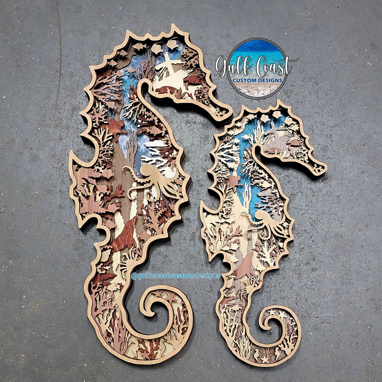 Seahorse Multi-Layer Wood Wall Art - 3D Sealife Ocean Custom Decor Nursery Art