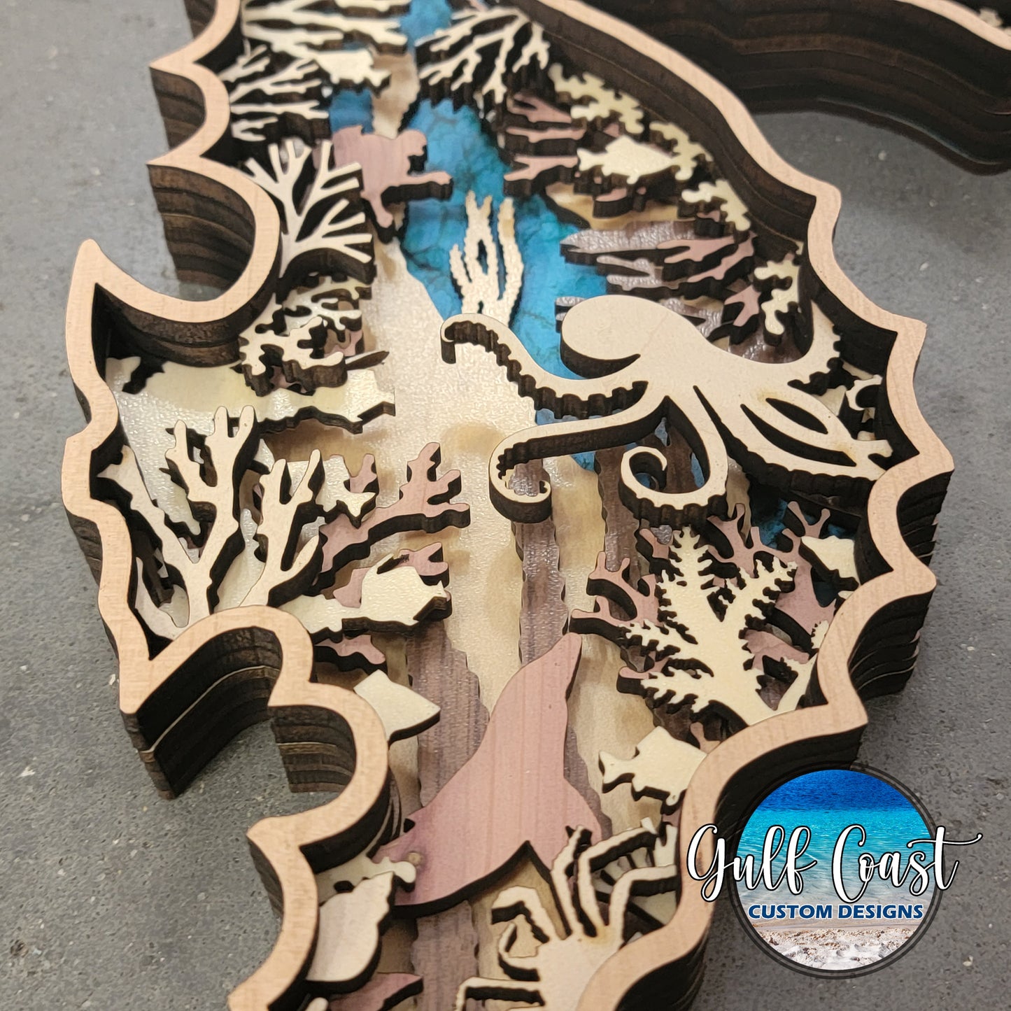 Seahorse Multi-Layer Wood Wall Art - 3D Sealife Ocean Custom Decor Nursery Art