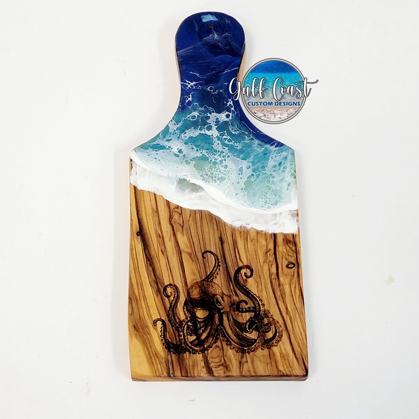 Small Olivewood Octopus Epoxy Wave Beach Decor Serving Board Tray (#2)