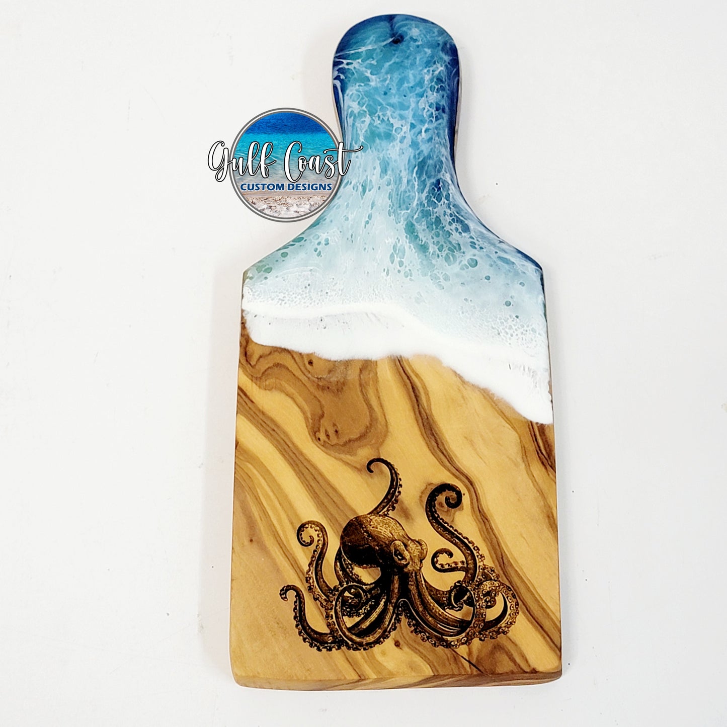 Small Olivewood Octopus Epoxy Wave Beach Decor Serving Board Tray (#3)