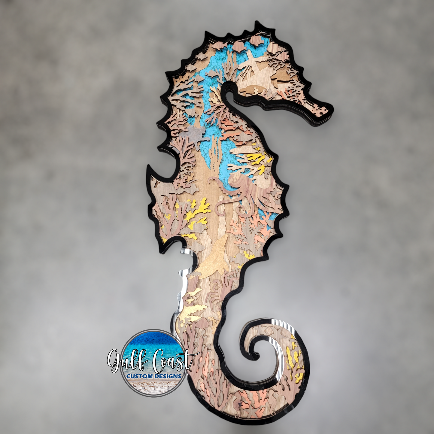 Seahorse Multi-Layer Wood Wall Art - Sealife Ocean Custom Decor Art Abstract