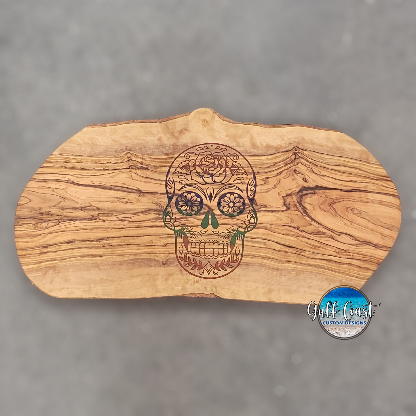 Sugar Skull Dia de Los Muertos Olivewood Cutting Board Serving Tray 17" x 9"
