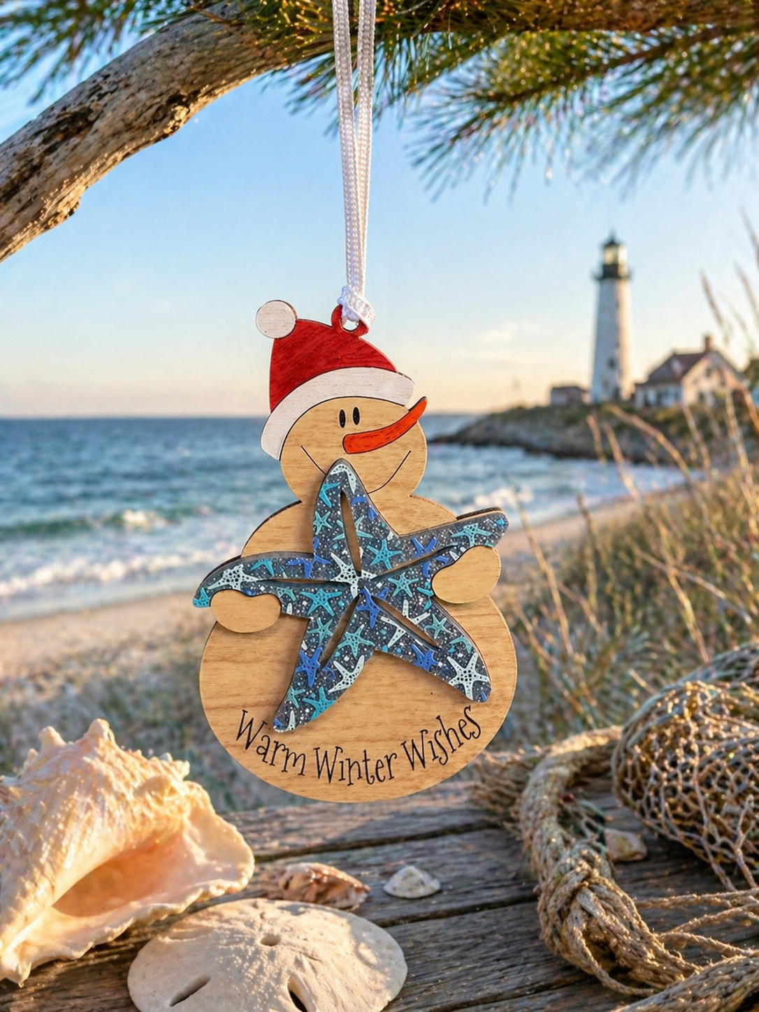 Tropical Snowman with Starfish Ornament (Wholesale)