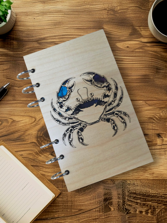 Crab Wood Notebook w/Color Inlay - A6 Refillable Journal