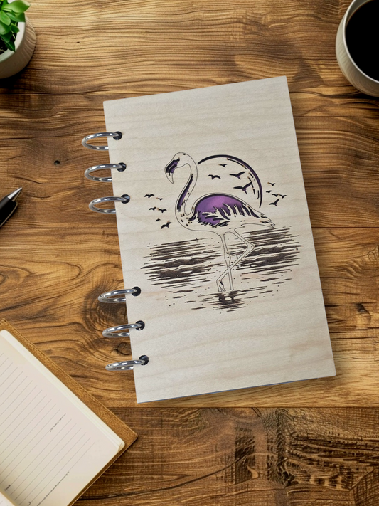 Flamingo Design Wood Refillable Notebook Journal A6