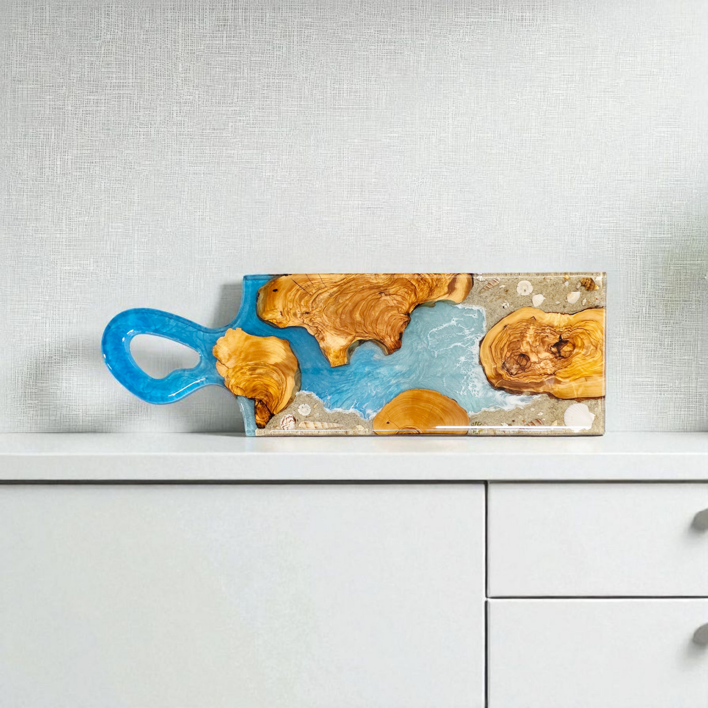 Handmade Olive Wood & Ocean Resin Charcuterie Board  Custom Serving Tray – Sarasota Coastal Kitchen Décor