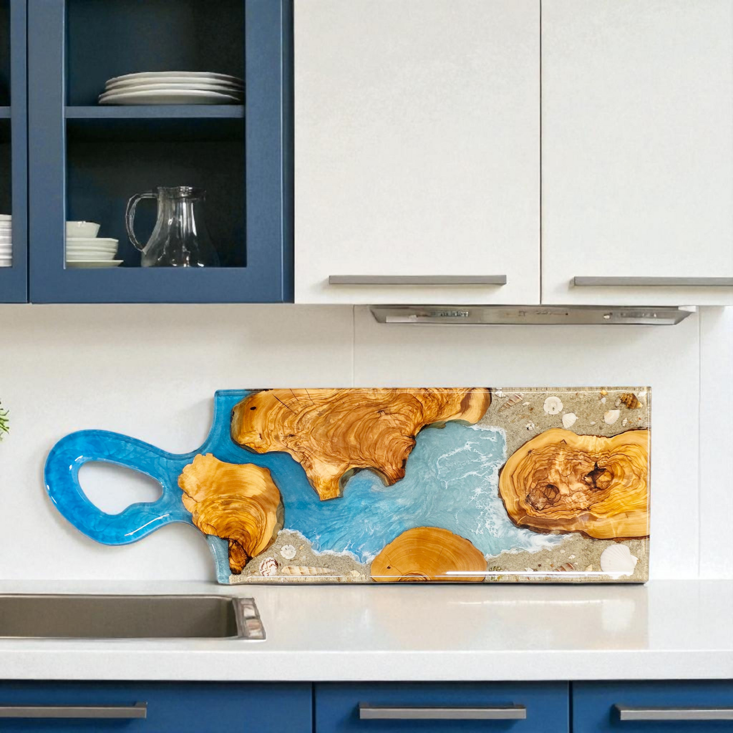 Handmade Olive Wood & Ocean Resin Charcuterie Board Custom Serving Tray – Sarasota Coastal Kitchen Décor charcuterie