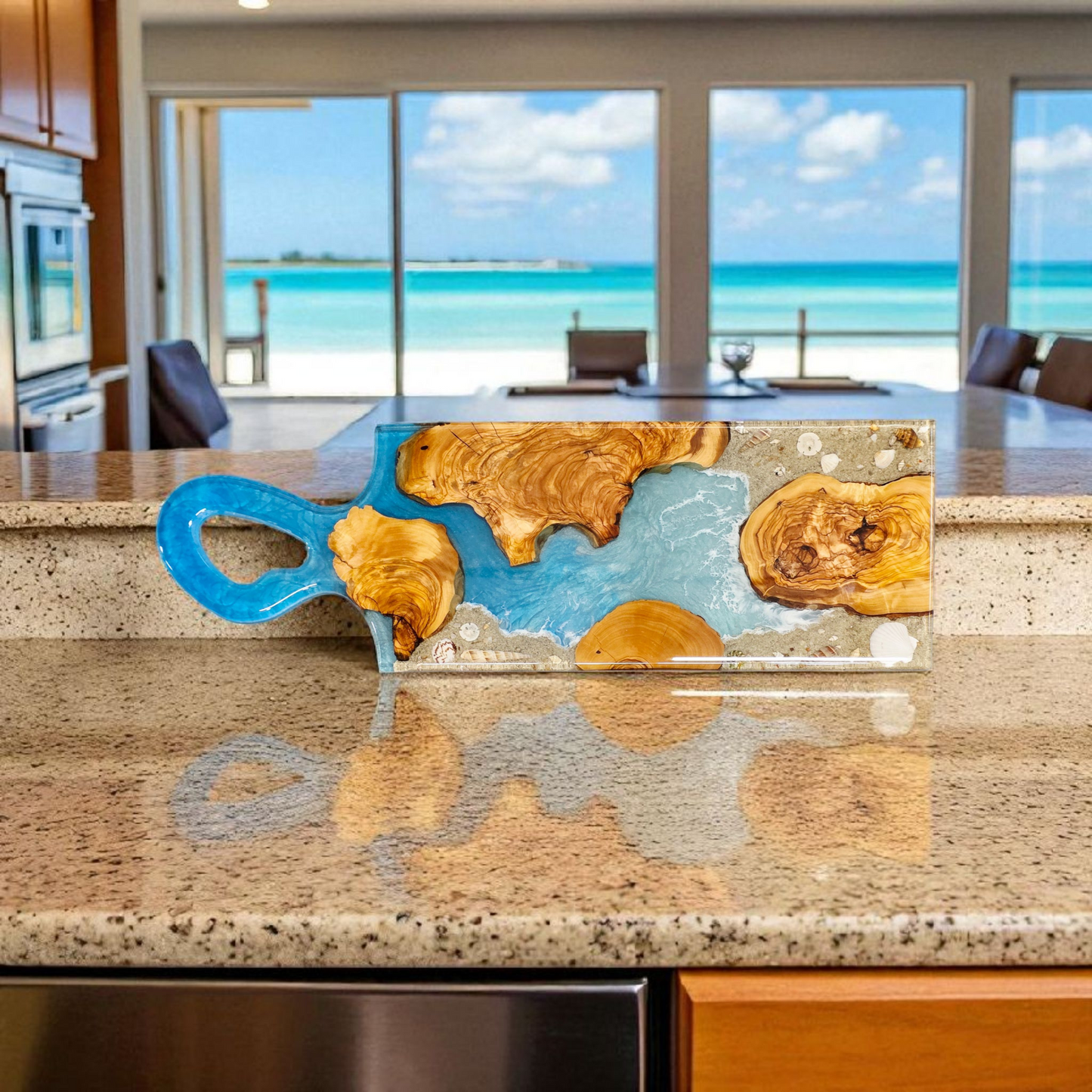 Handmade Olive Wood & Ocean Resin Charcuterie Board  Custom Serving Tray – Sarasota Coastal Kitchen Décor