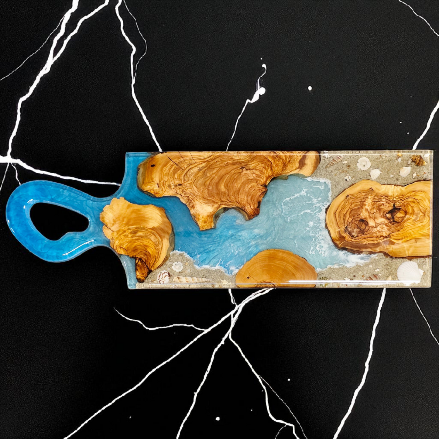 Handmade Olive Wood & Ocean Resin Charcuterie Board  Custom Serving Tray – Sarasota Coastal Kitchen Décor