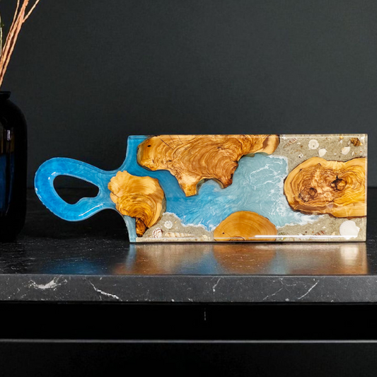 Handmade Olive Wood & Ocean Resin Charcuterie Board  Custom Serving Tray – Sarasota Coastal Kitchen Décor