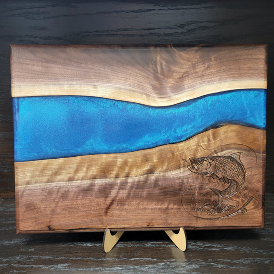 Walnut Charcuterie Board with Blue Epoxy Resin Infusion + Tarpon 12’’ x 16’’