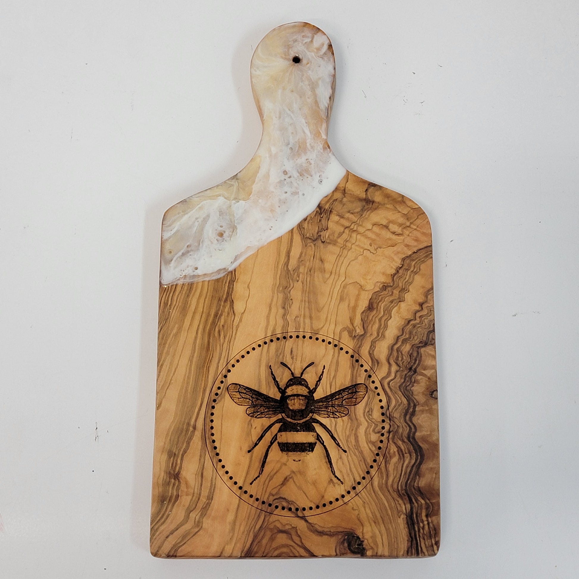 Bee-utiful Olivewood Cheese Serving Board - Serving Tray with Marbled Epoxy Design Serving Trays