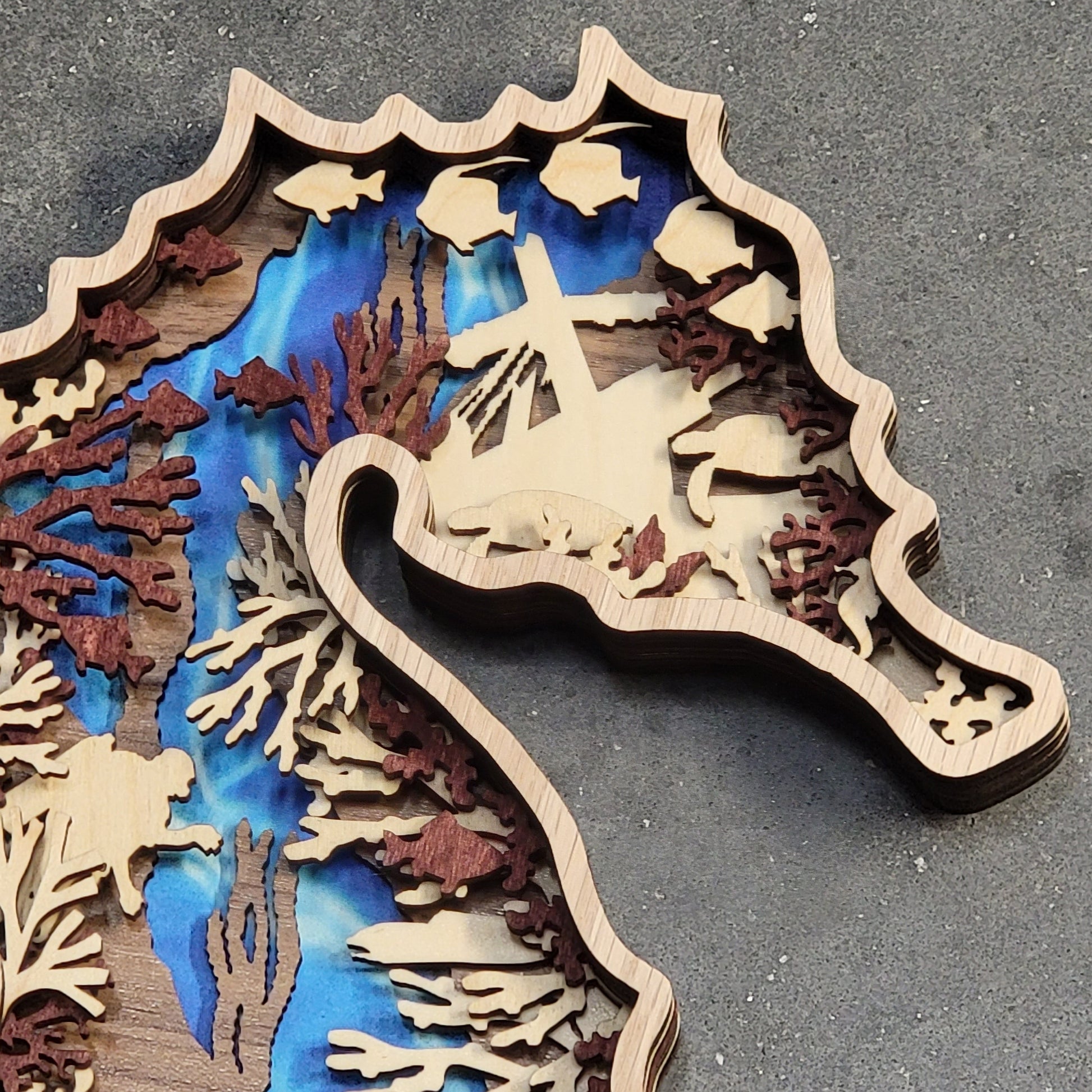 Seahorse Wood Wall Art - Sealife Home Decor Countertop Art Abstract Artwork